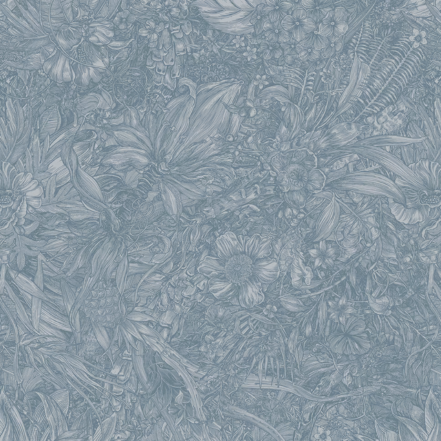Jungle Tangle Superwide Wallpaper Marazine Blue fabric