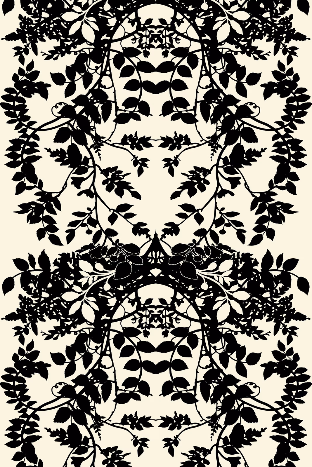 Leaf Superwide Wallpaper Black on Ivory fabric
