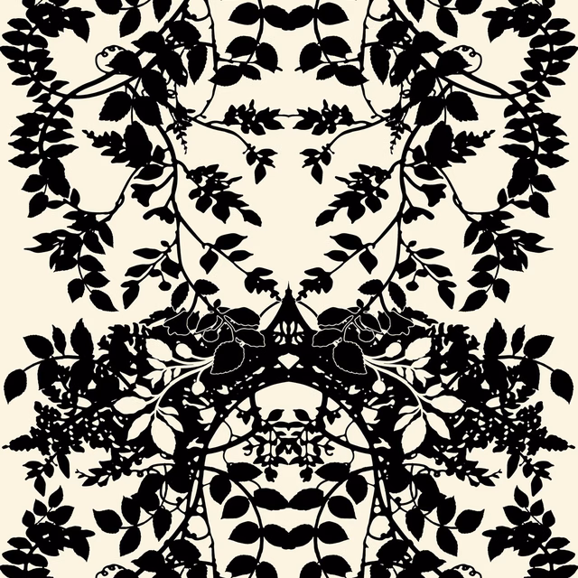 Leaf Superwide Wallpaper Black on Ivory fabric