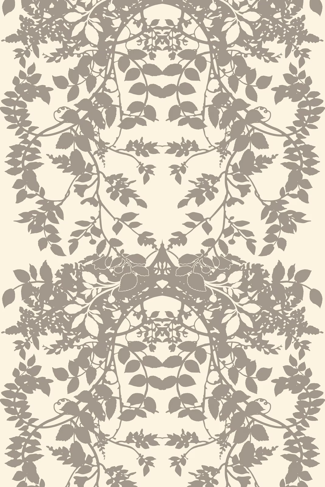 Leaf Superwide Wallpaper Grey on Ivory fabric