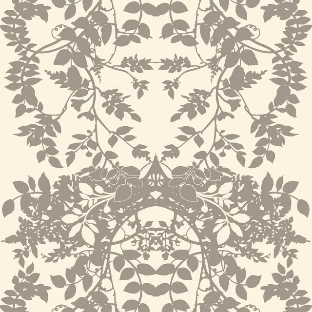Leaf Superwide Wallpaper Grey on Ivory fabric