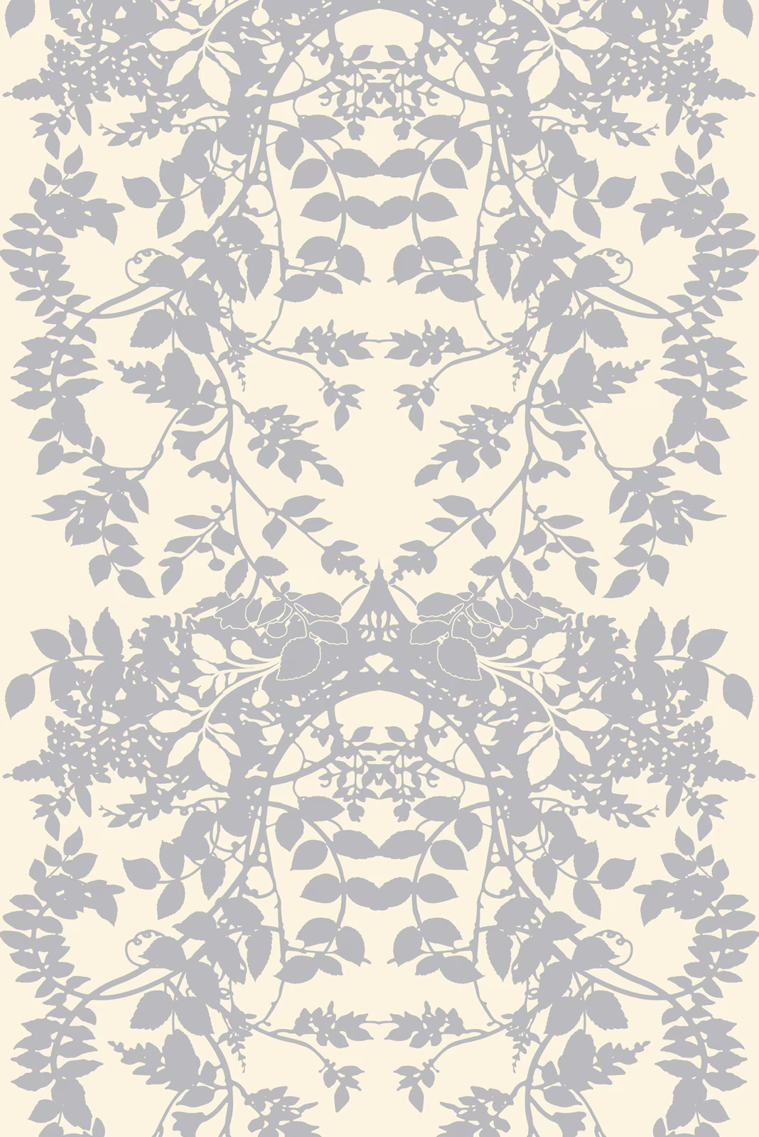 Leaf Superwide Wallpaper Silver on Ivory fabric
