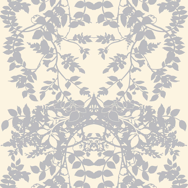 Leaf Superwide Wallpaper Silver on Ivory fabric