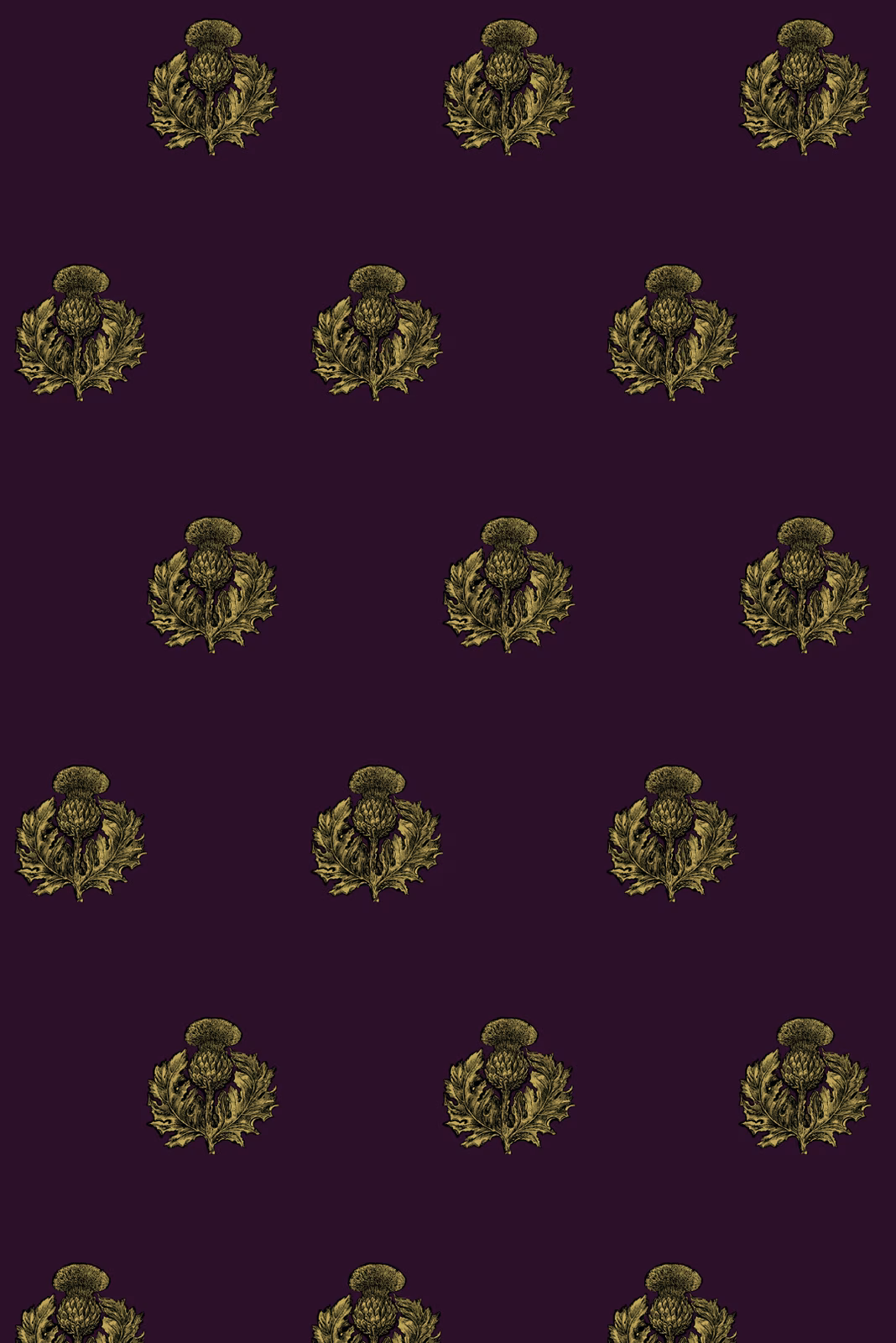 Little Thistle Velvet Fabric Black & Pale Gold on Aubergine fabric