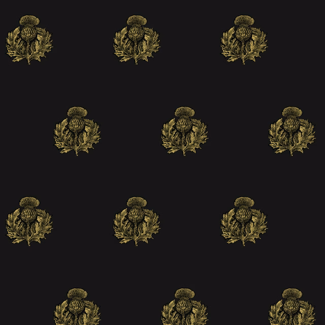 Little Thistle Velvet Fabric Black & Pale Gold on Black fabric