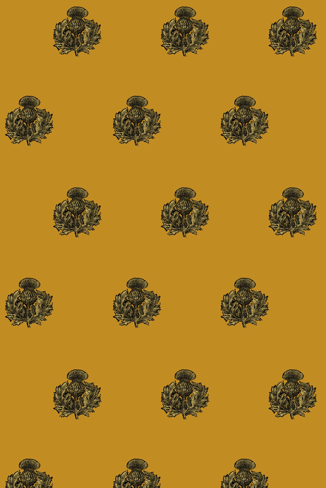 Little Thistle Velvet Fabric Black & Pale Gold on Honey fabric