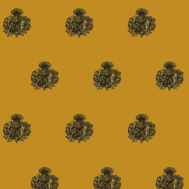 Little Thistle Velvet Fabric Black & Pale Gold on Honey fabric