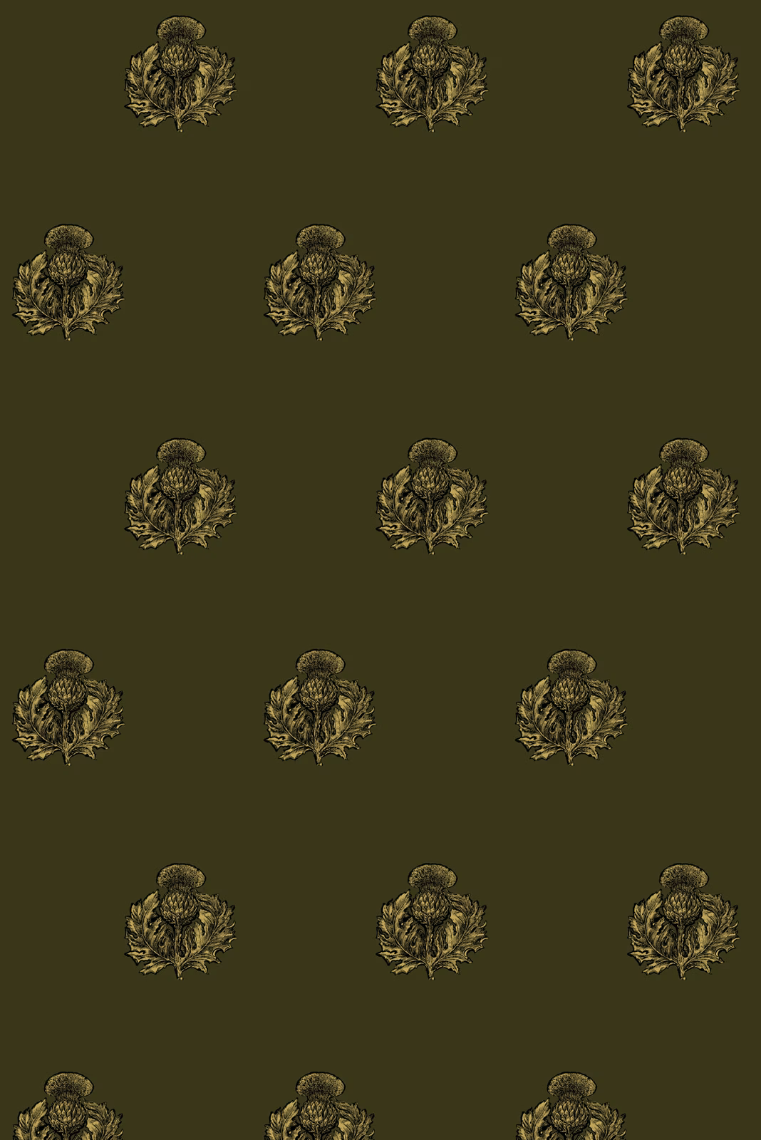 Little Thistle Velvet Fabric Black & Pale Gold on Olive fabric