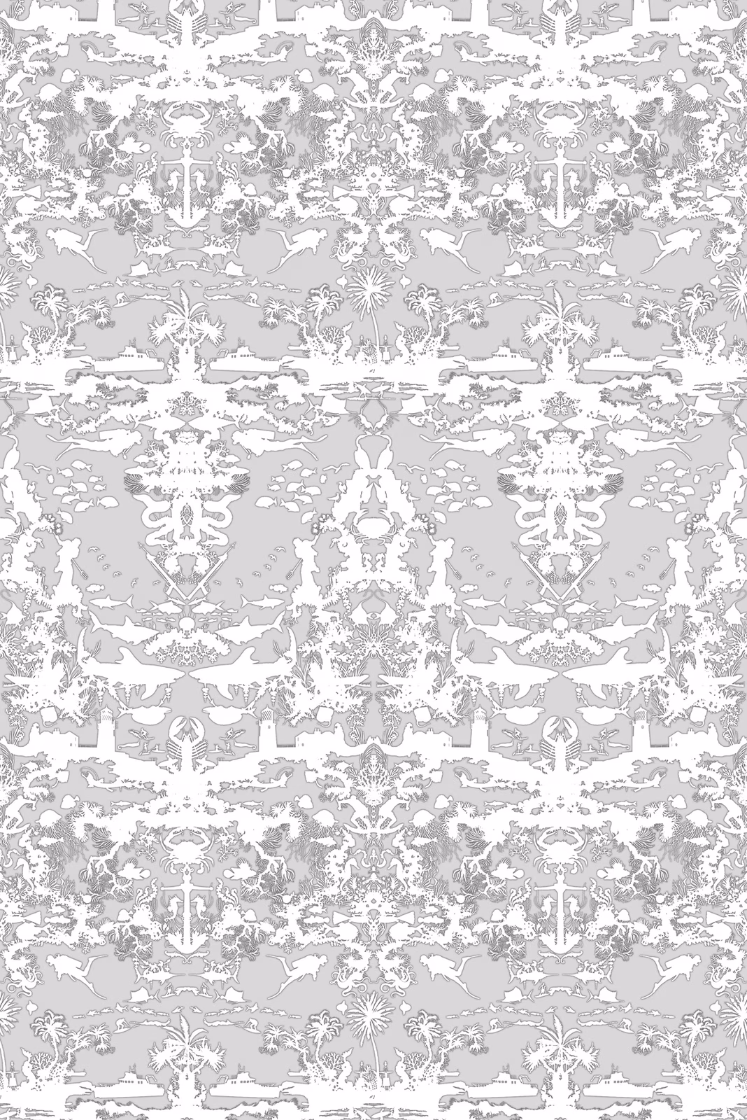 Marine Toile Wallpaper Grey fabric