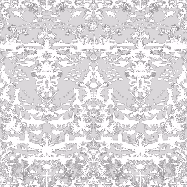 Marine Toile Wallpaper Grey fabric