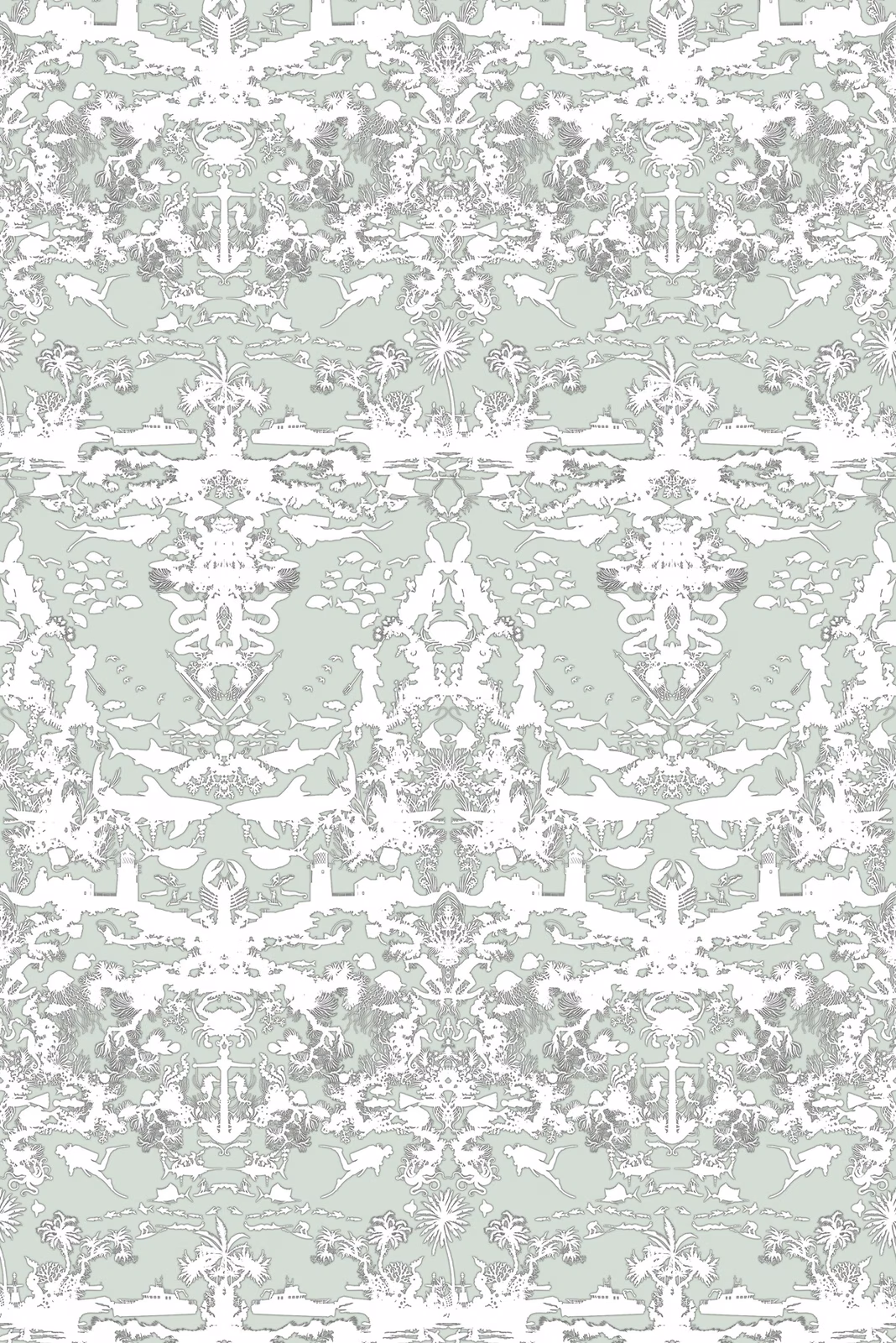 Marine Toile Wallpaper Sage fabric