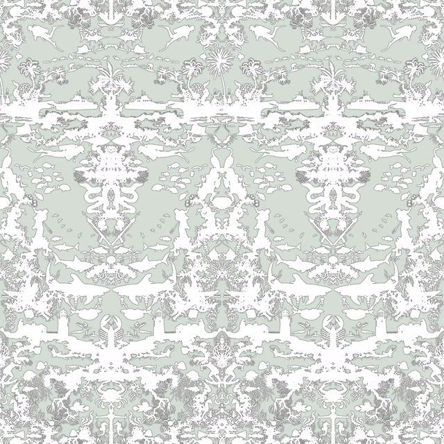 Marine Toile Wallpaper Sage fabric