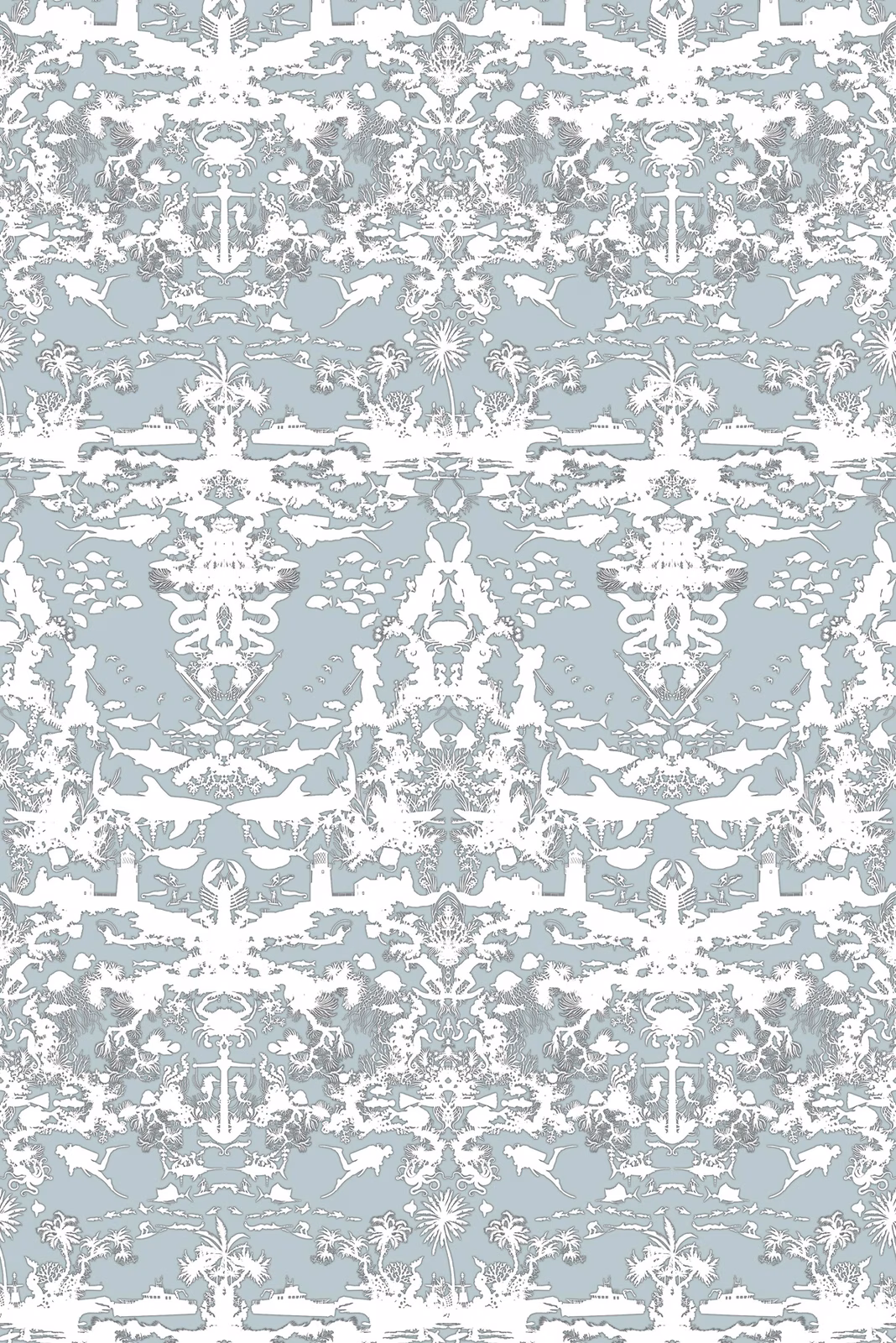 Marine Toile Wallpaper Sea Blue fabric