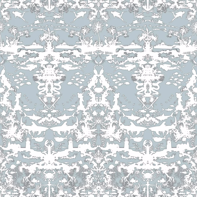 Marine Toile Wallpaper Sea Blue fabric