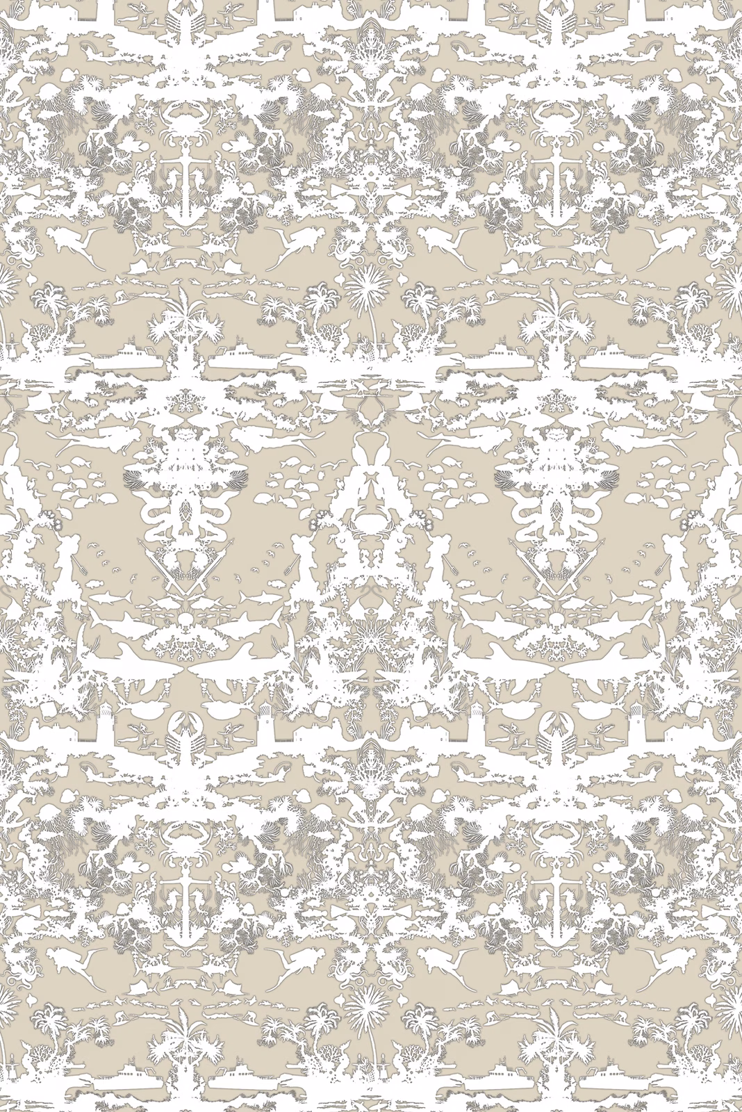 Marine Toile Wallpaper Taupe fabric