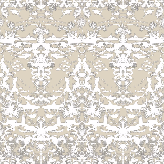 Marine Toile Wallpaper Taupe fabric