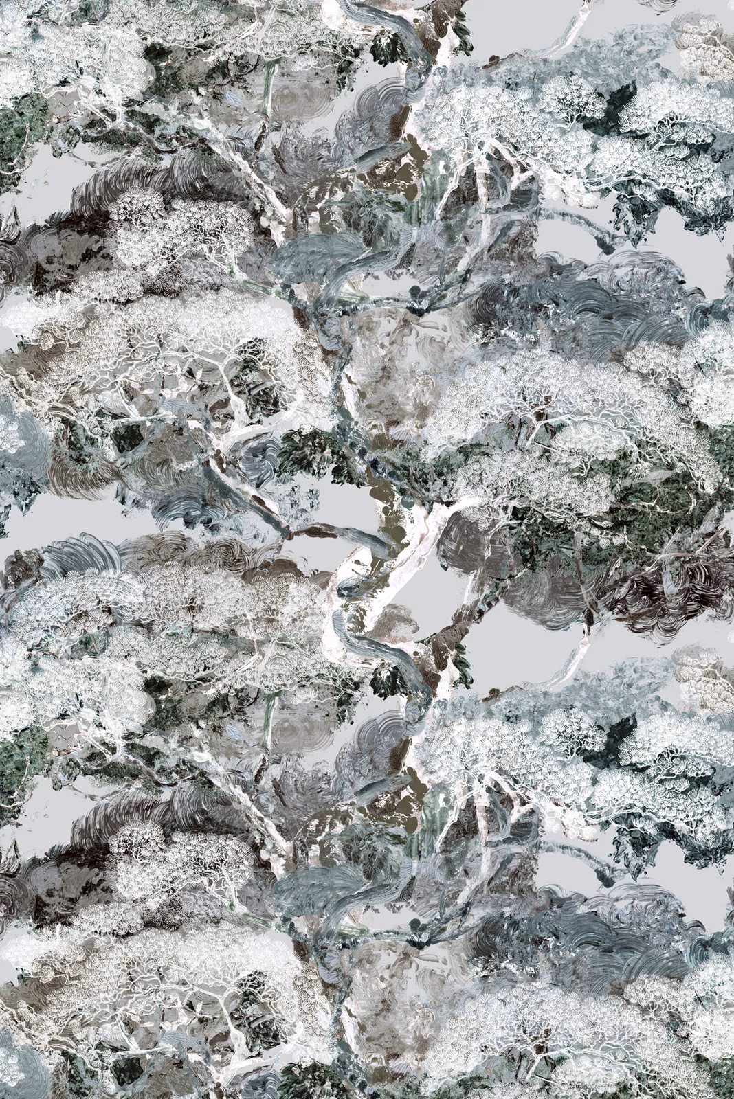 Matzu Tree Fabric Blue Tint Drizzles fabric