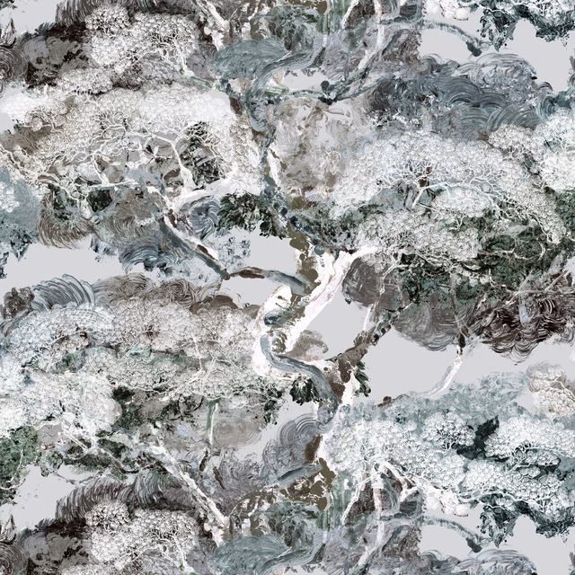 Matzu Tree Fabric Blue Tint Drizzles fabric