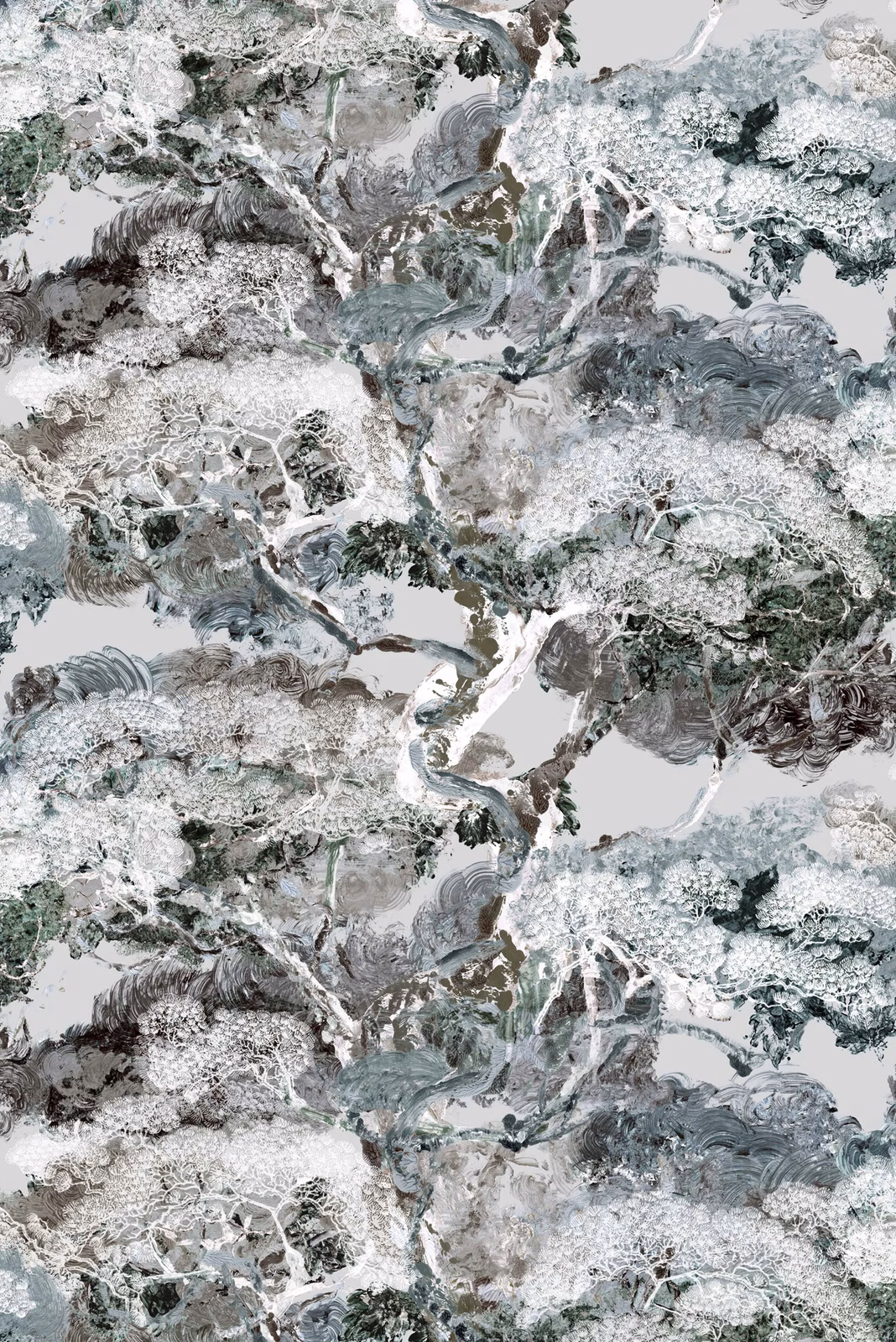 Matzu Tree Superwide Wallpaper Blue Tint Drizzles fabric