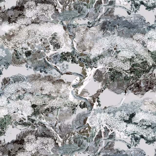 Matzu Tree Superwide Wallpaper Blue Tint Drizzles fabric