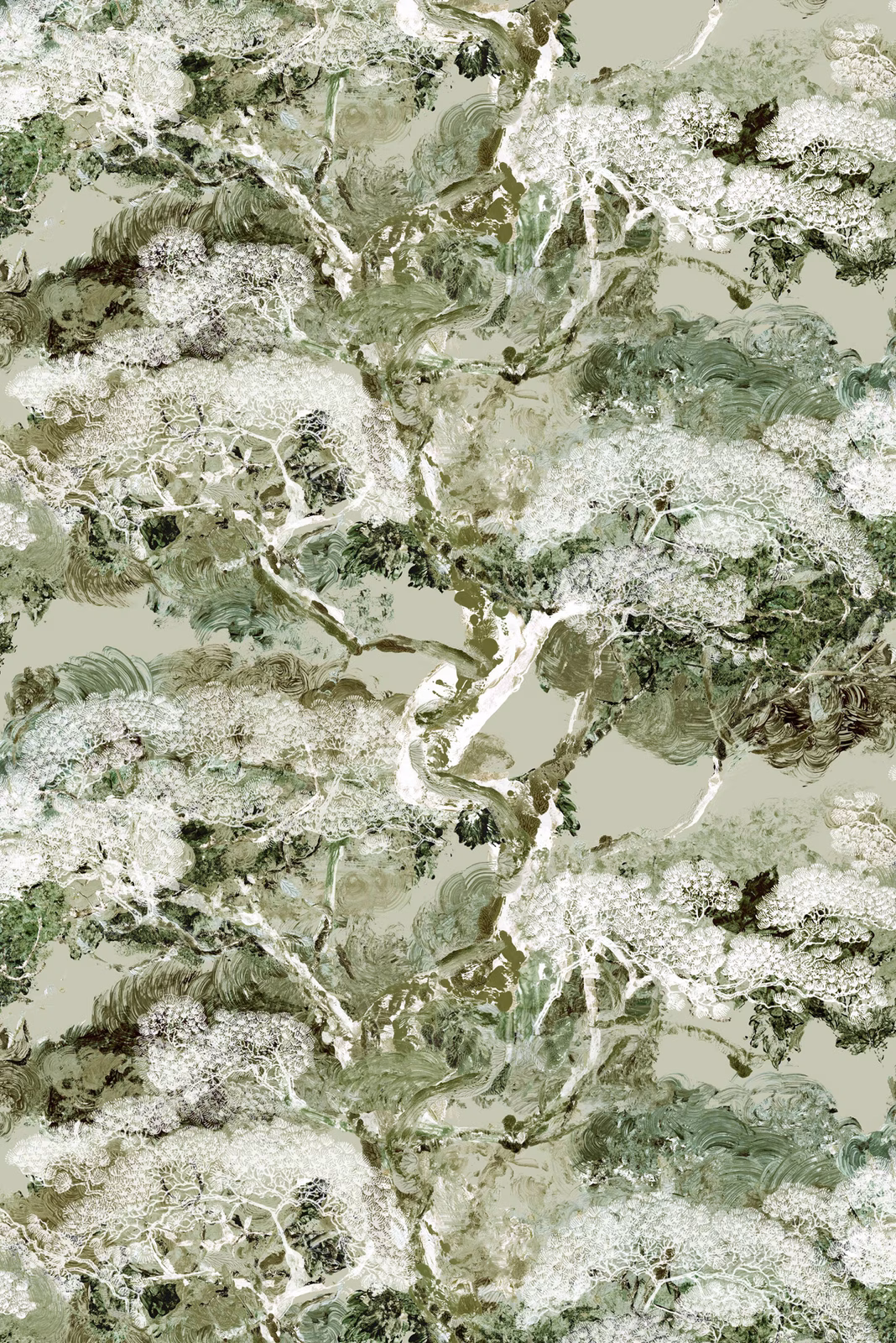Matzu Tree Superwide Wallpaper Sage Smirch fabric