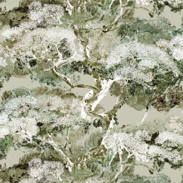 Matzu Tree Superwide Wallpaper Sage Smirch fabric