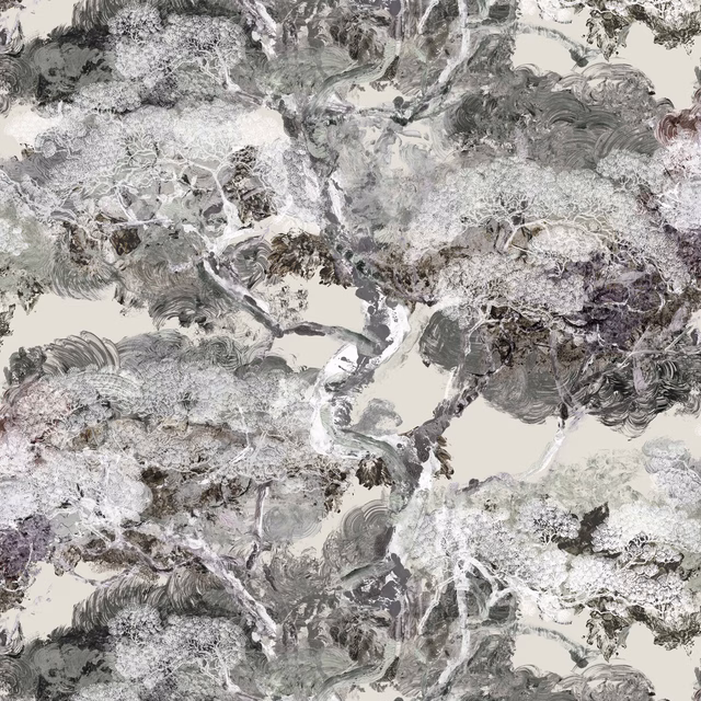Matzu Tree Superwide Wallpaper Streak Bleach Grey fabric