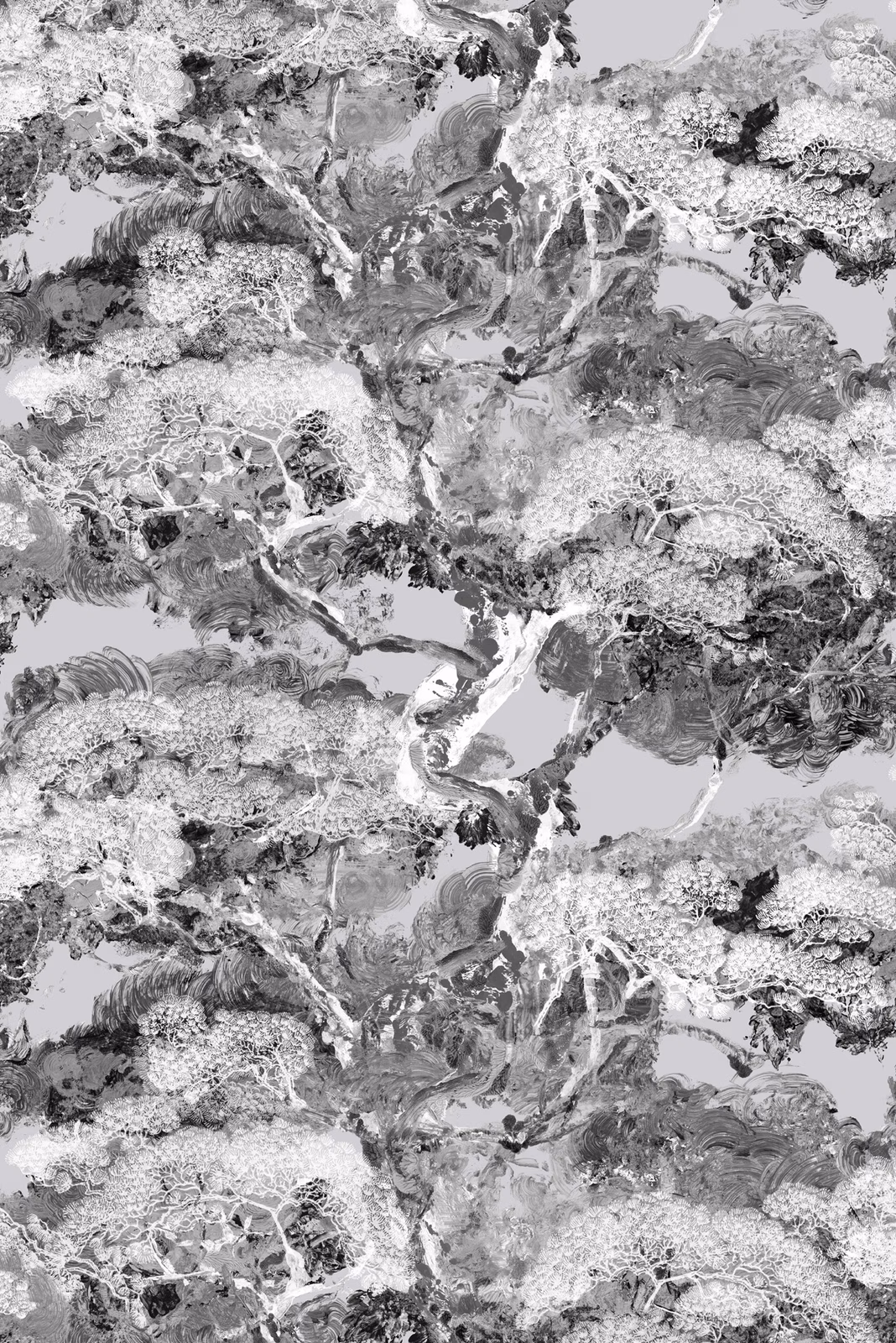 Matzu Tree Superwide Wallpaper Wipeout Grey fabric