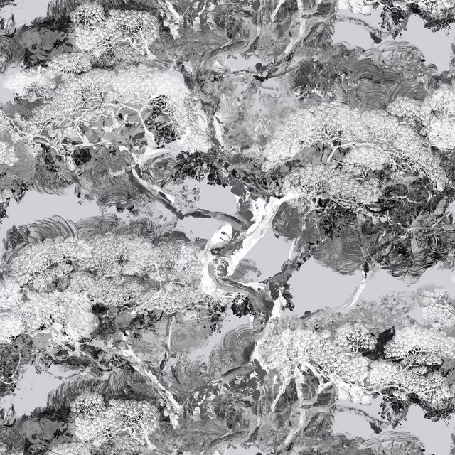 Matzu Tree Superwide Wallpaper Wipeout Grey fabric