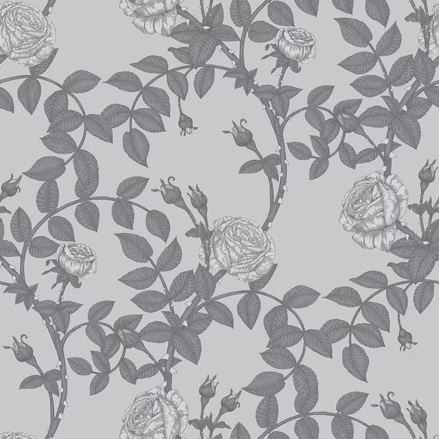 McGegan Rose Wallpaper Greys fabric