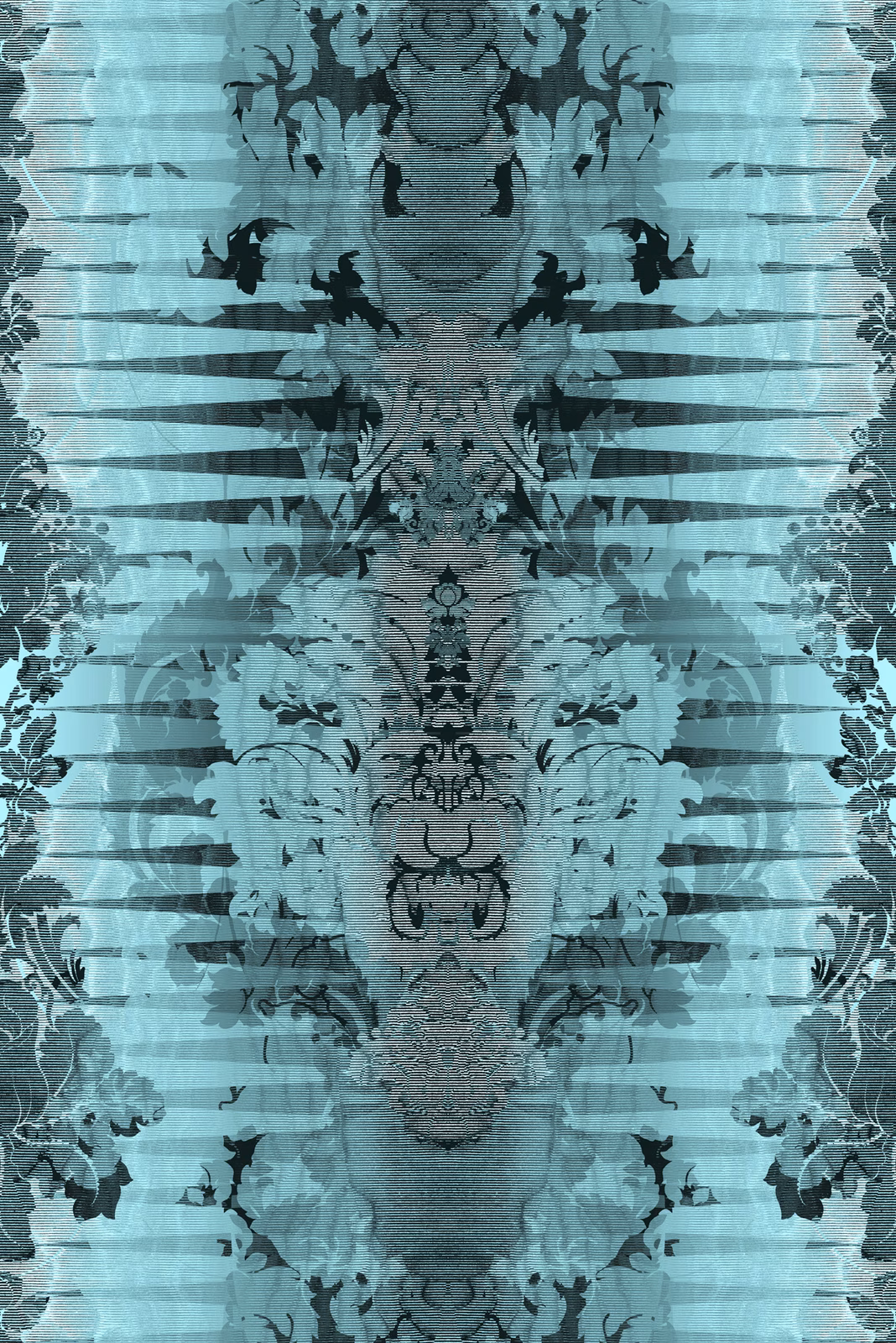 Moire Damask Foil Wallpaper Gunmetal Blue fabric