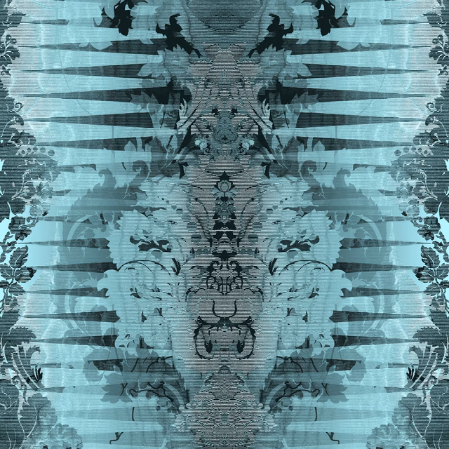 Moire Damask Foil Wallpaper Gunmetal Blue fabric