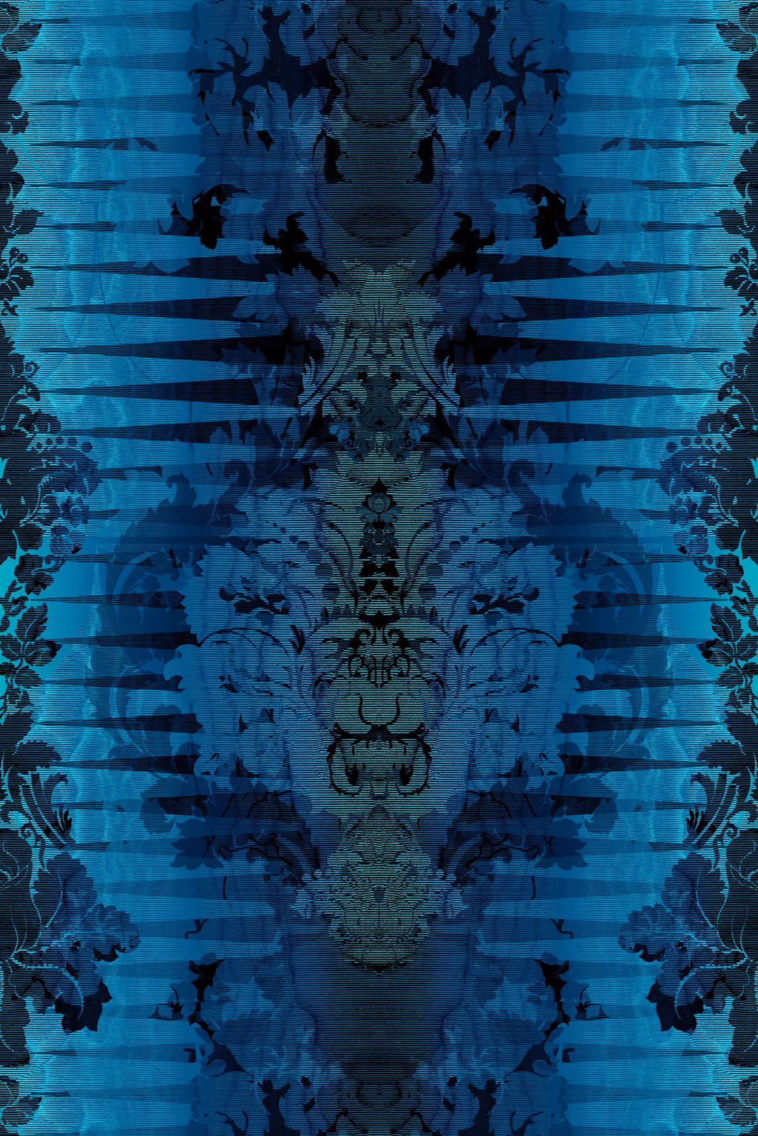 Moire Damask Foil Wallpaper Sapphire Blue fabric