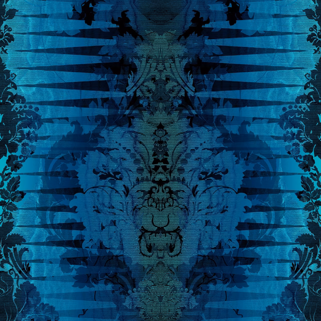 Moire Damask Foil Wallpaper Sapphire Blue fabric
