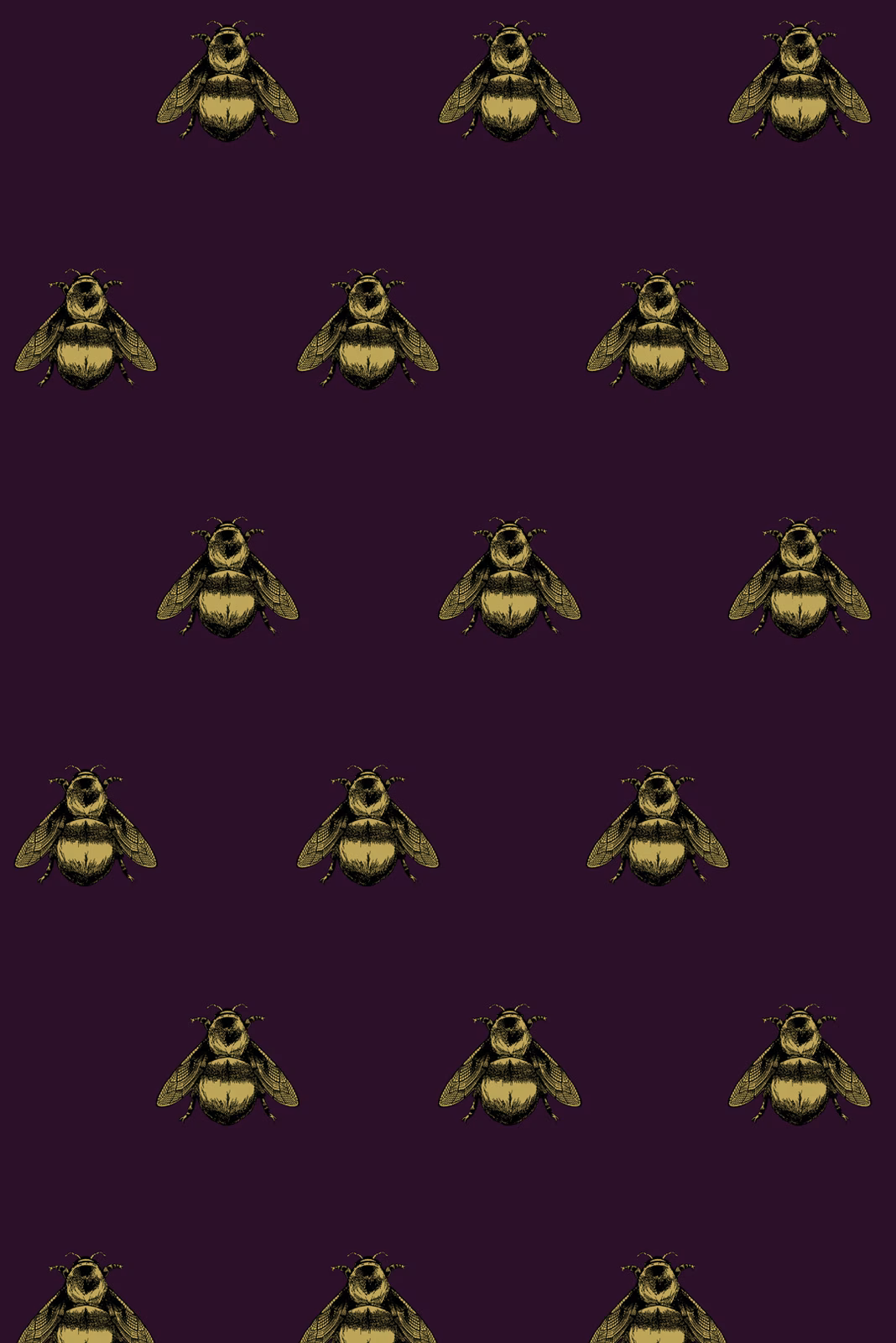 Napoleon Bee Velvet Fabric Black & Pale Gold on Aubergine fabric