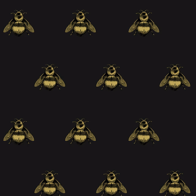 Napoleon Bee Velvet Fabric Black & Pale Gold on Black fabric