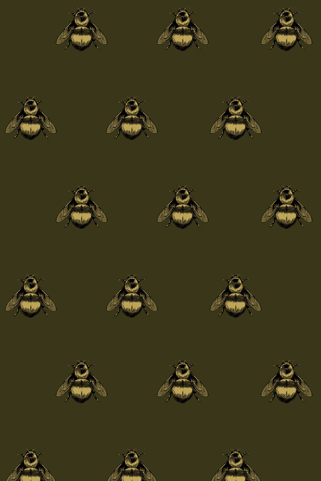 Napoleon Bee Velvet Fabric Black & Pale Gold on Olive fabric