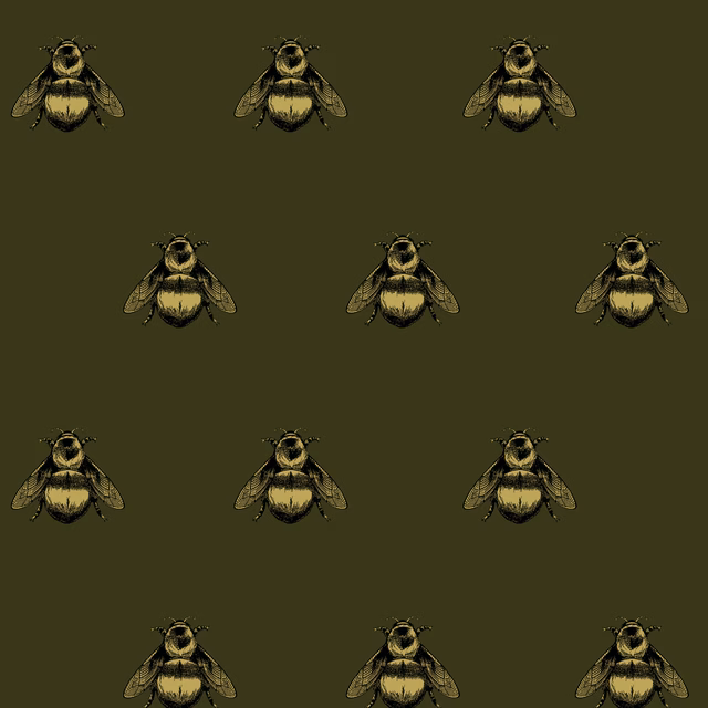 Napoleon Bee Velvet Fabric Black & Pale Gold on Olive fabric