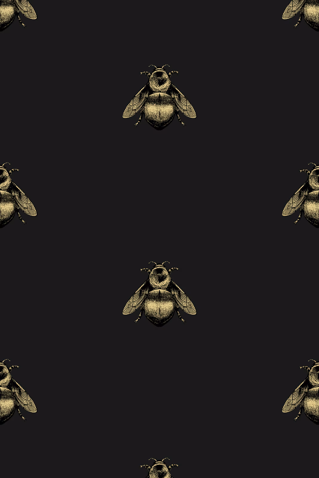 Napoleon Bee Wallpaper Black & Gold on Black fabric