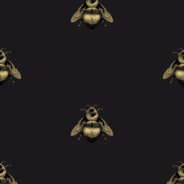 Napoleon Bee Wallpaper Black & Gold on Black fabric