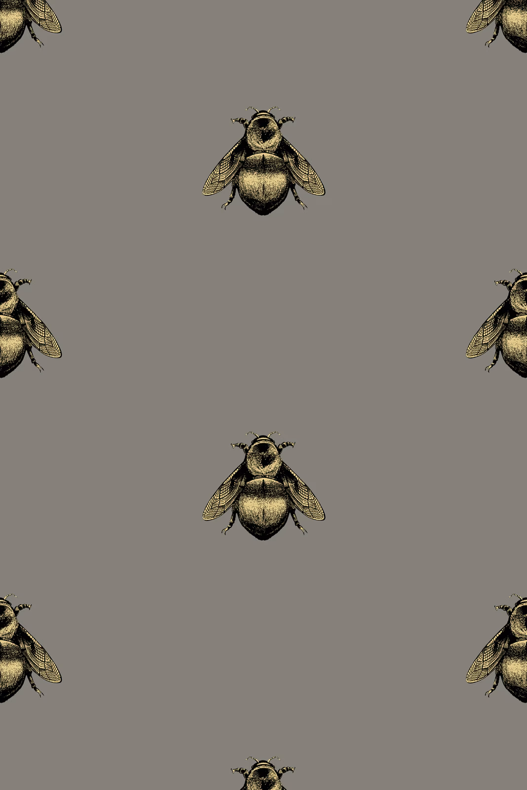 Napoleon Bee Wallpaper Black & Gold on Grey fabric