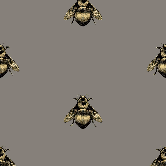 Napoleon Bee Wallpaper Black & Gold on Grey fabric