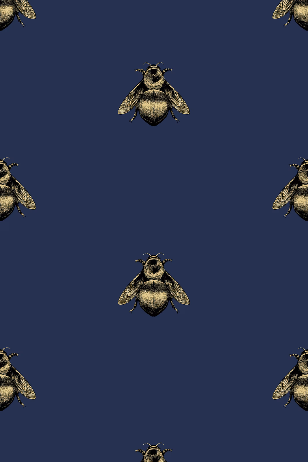 Napoleon Bee Wallpaper Black & Gold on Navy fabric