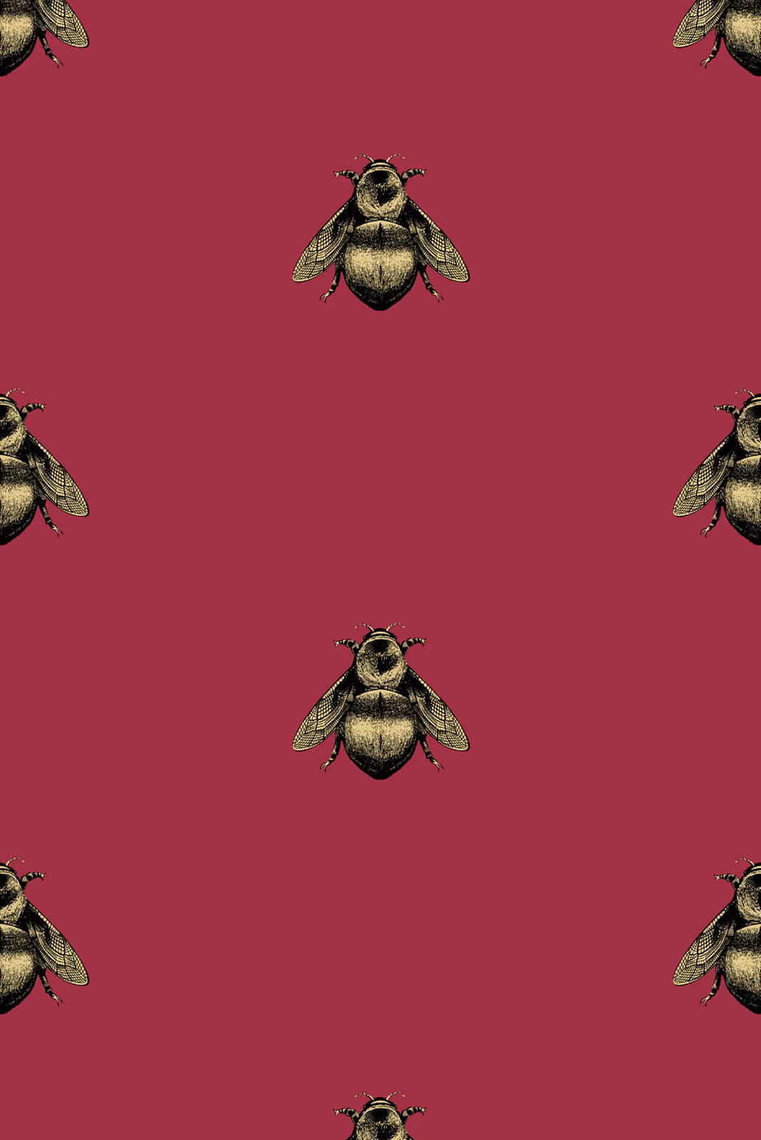 Napoleon Bee Wallpaper Black & Gold on Red fabric