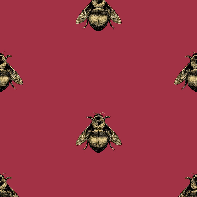 Napoleon Bee Wallpaper Black & Gold on Red fabric