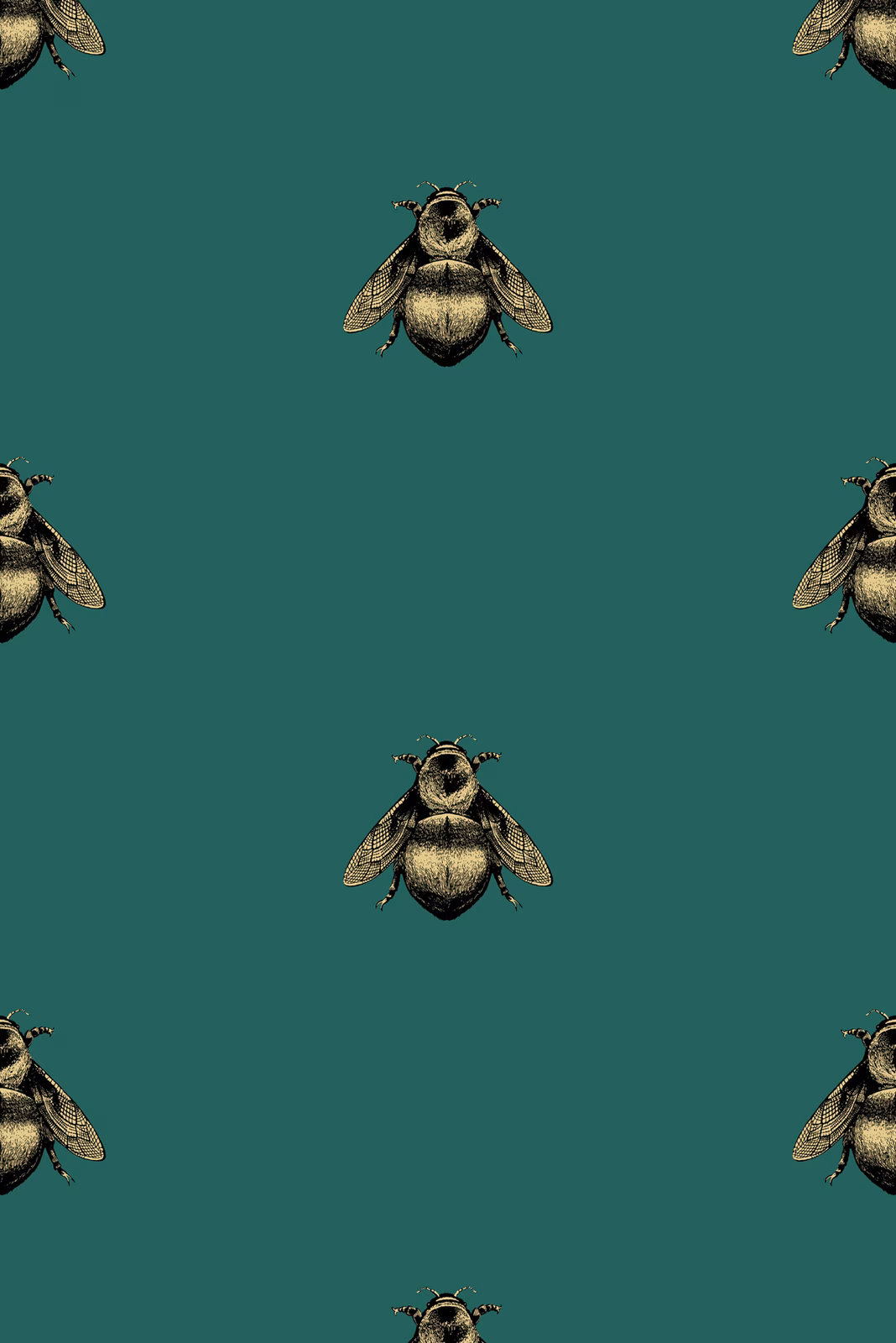 Napoleon Bee Wallpaper Black & Gold on Sea Green fabric