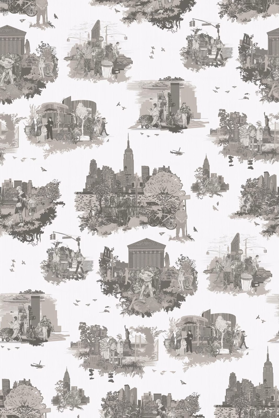 New York Toile Wallpaper Greys fabric