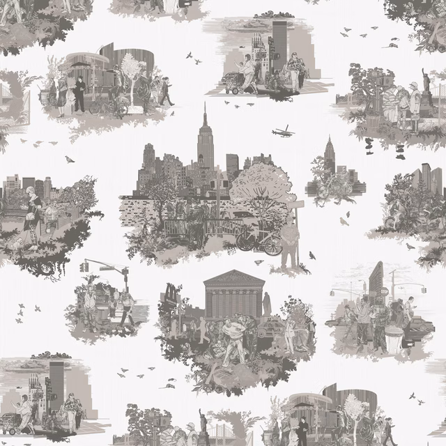 New York Toile Wallpaper Greys fabric
