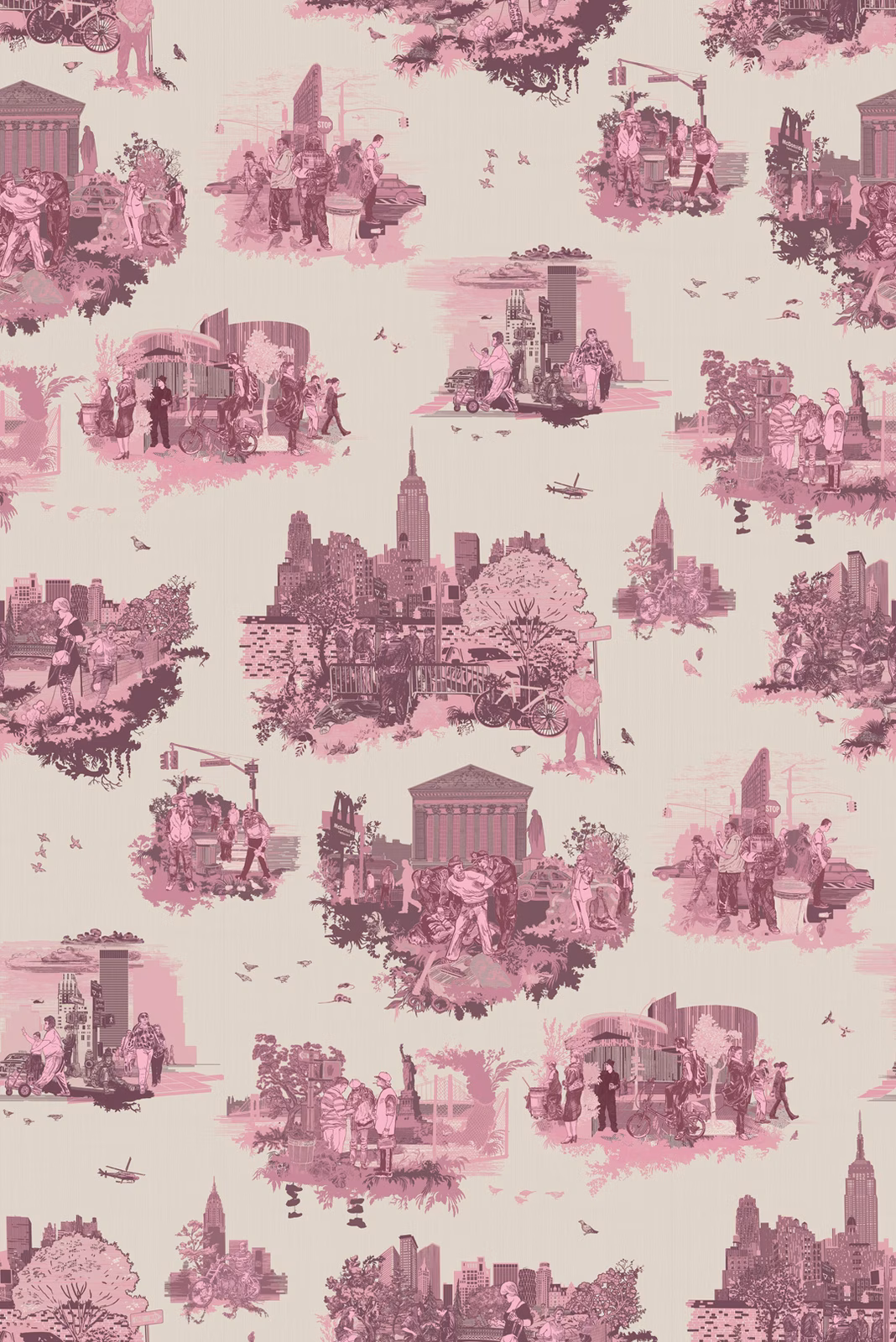 New York Toile Wallpaper Pinks fabric