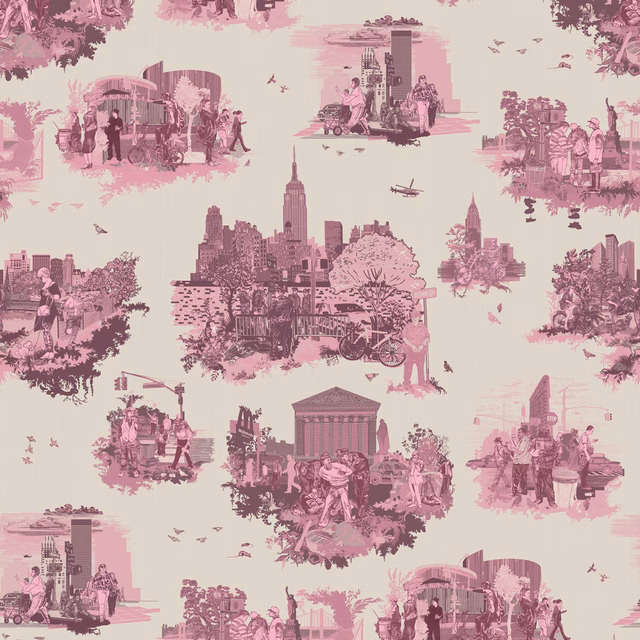 New York Toile Wallpaper Pinks fabric